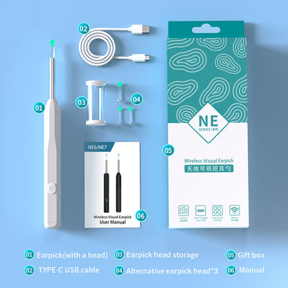 WIFI Connection Ear Wax Removal Tool Ear Set Camera Wireless Ear Endoscope Spoon -White