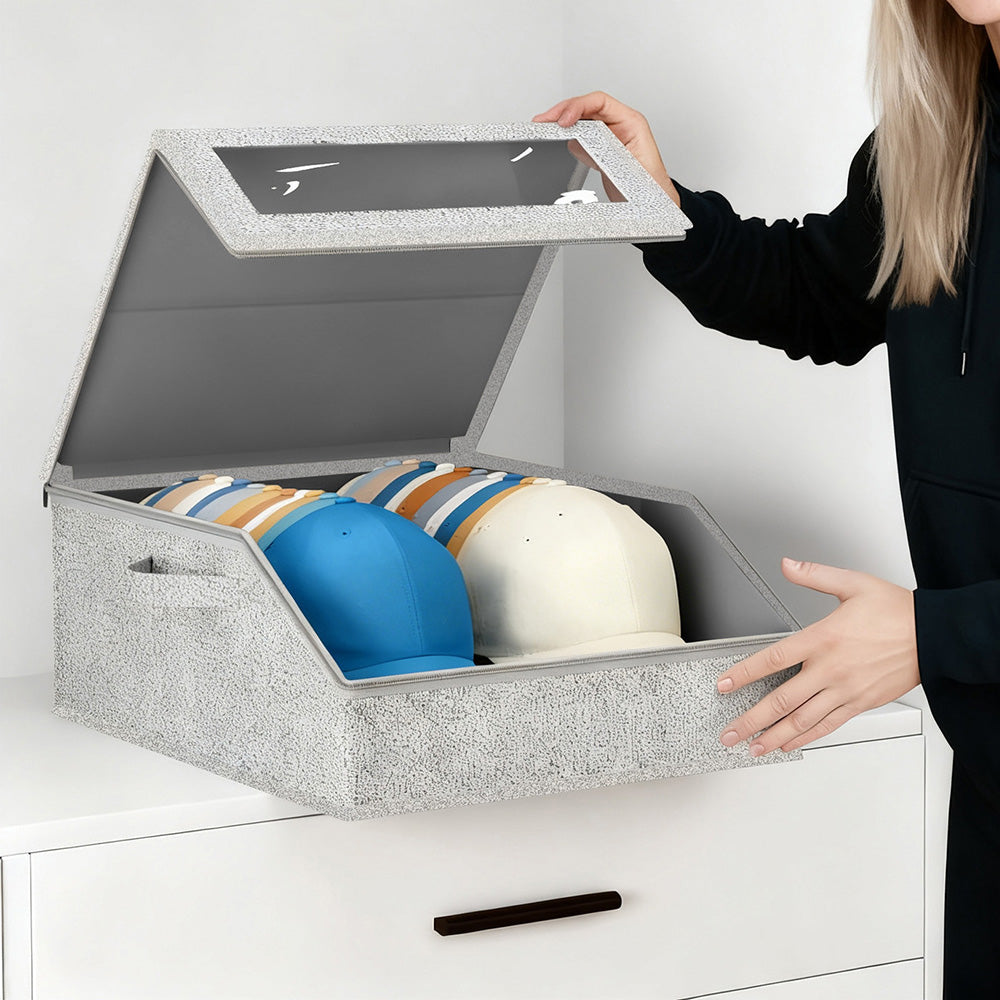 Large Capacity Hat Organizer Box Holds 30 Hats for Baseball Cap -Light Grey