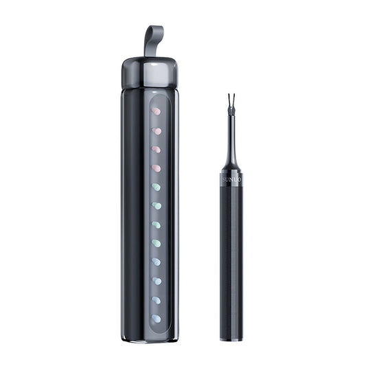 2-in-1 Visual Ear Wax Removal Tool with Ear Scoop Ear Tweezers Ear Cleaning Tool Black