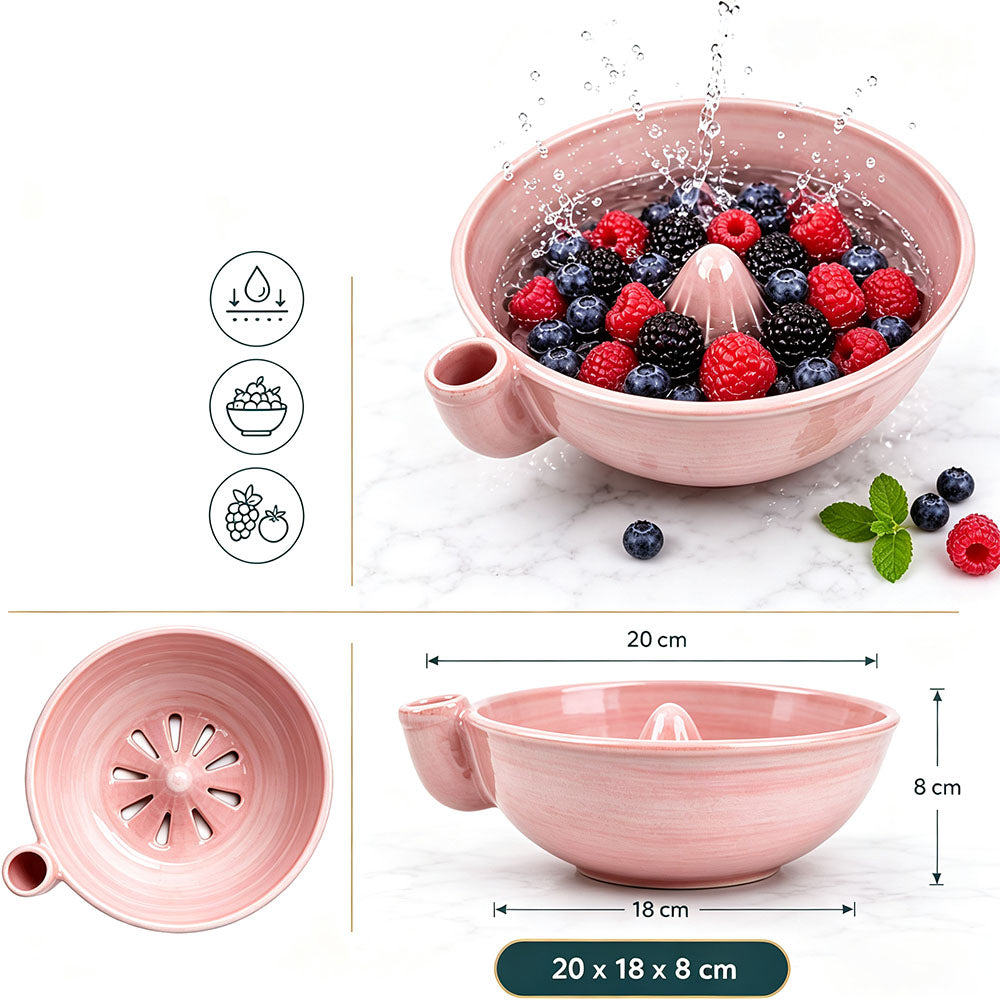Ceramic Swirl Colander Bowl for Washing Draining and Serving - Pink