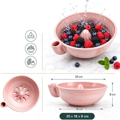 Ceramic Swirl Colander Bowl for Washing Draining and Serving - Pink