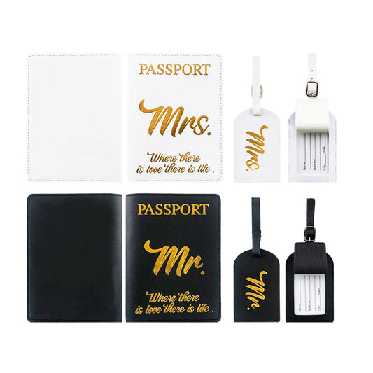 Passport Covers and Luggage Tags Gift Set for Couples Newlyweds