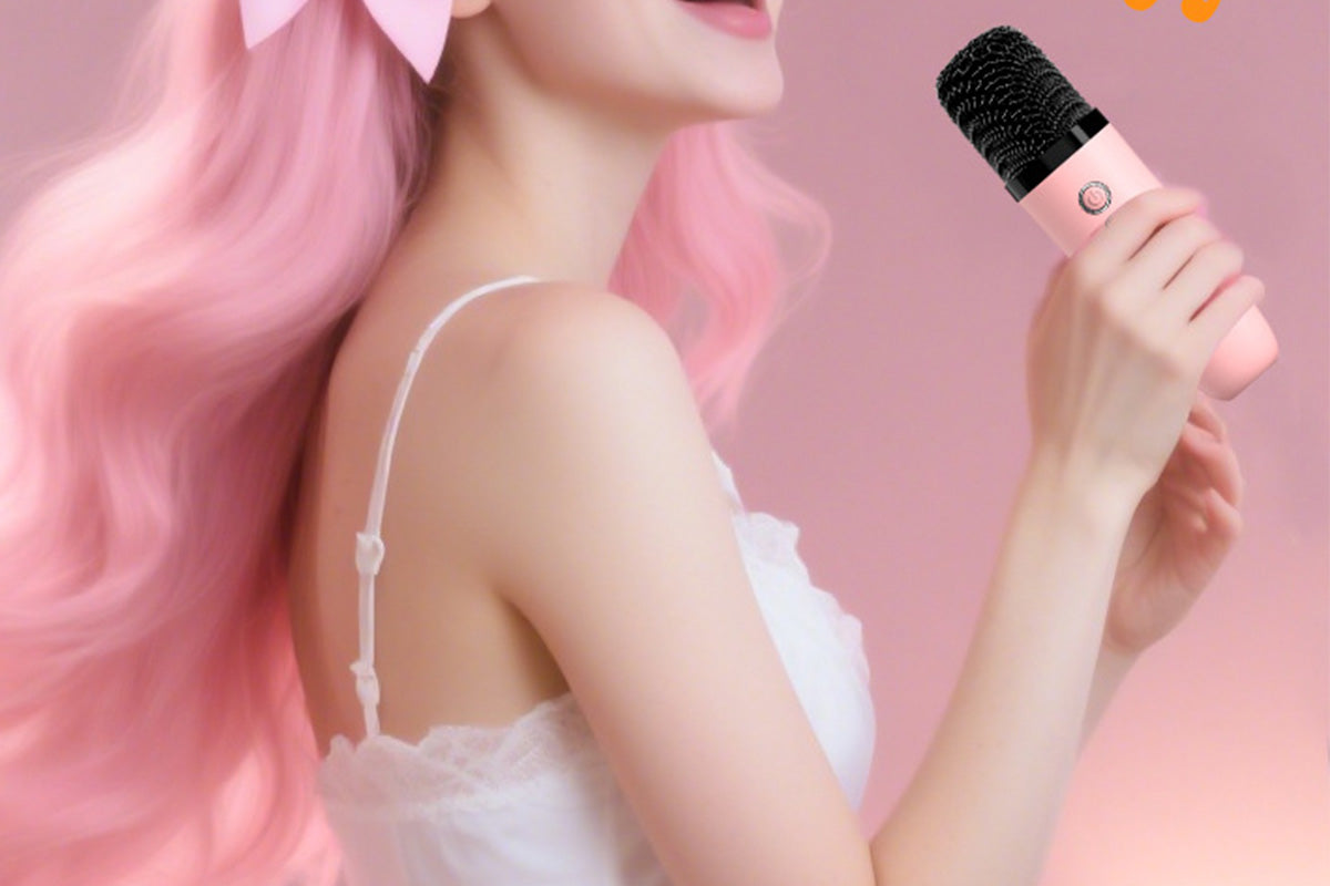 Karaoke Machine Toys Gifts Portable MP3 Player with 2 Wireless Microphone -Pink