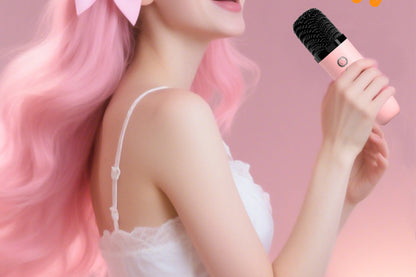 Karaoke Machine Toys Gifts Portable MP3 Player with 2 Wireless Microphone -Pink