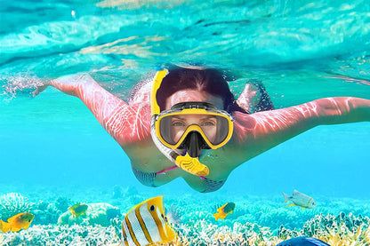 Diving Mask Anti-Fog Panoramic View Snorkel Dry Top Snorkeling Gear For Adults-Yellow