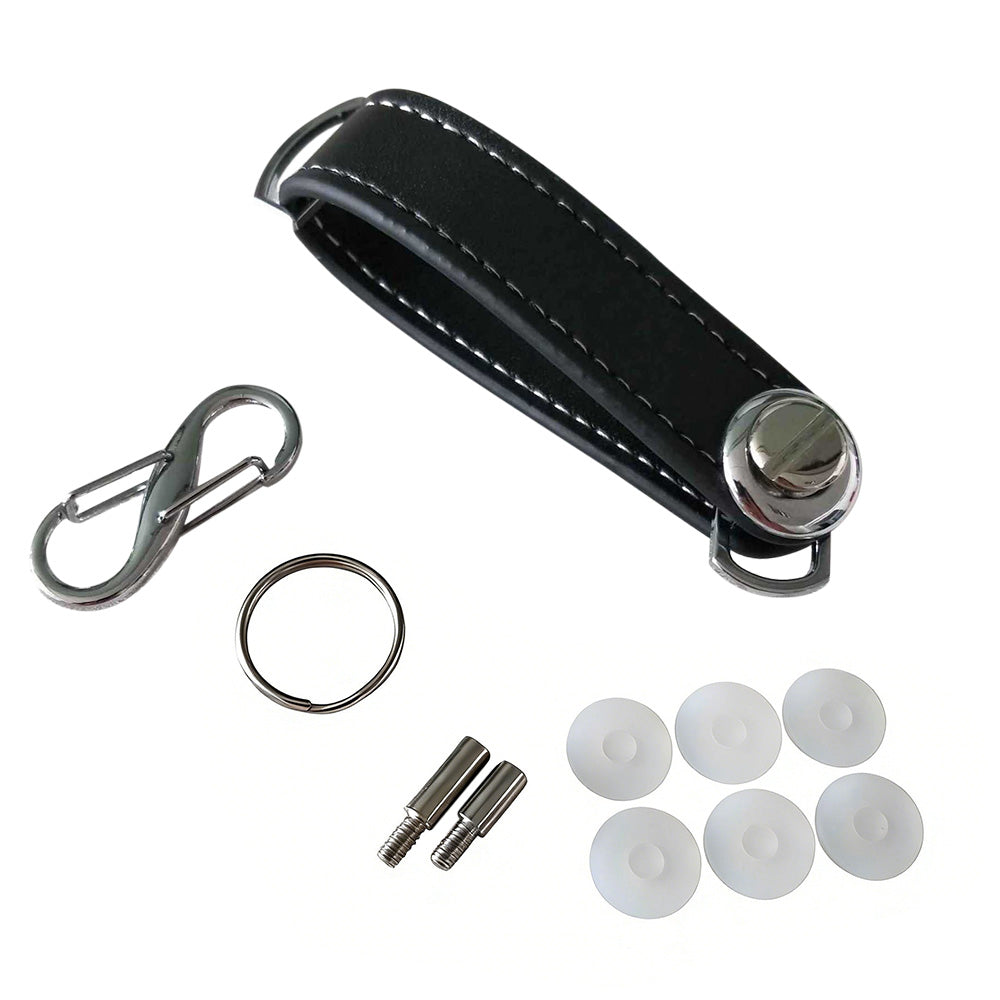 Leather Smart Key Holder Folding Key Organizer Clip Compact Keychain -Black