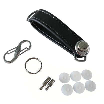 Leather Smart Key Holder Folding Key Organizer Clip Compact Keychain -Black