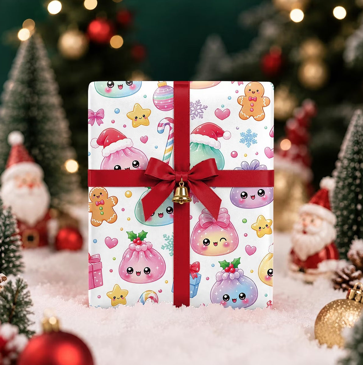 Christmas Cartoon Dumpling Gift Wrapping Paper Roll for Crafts