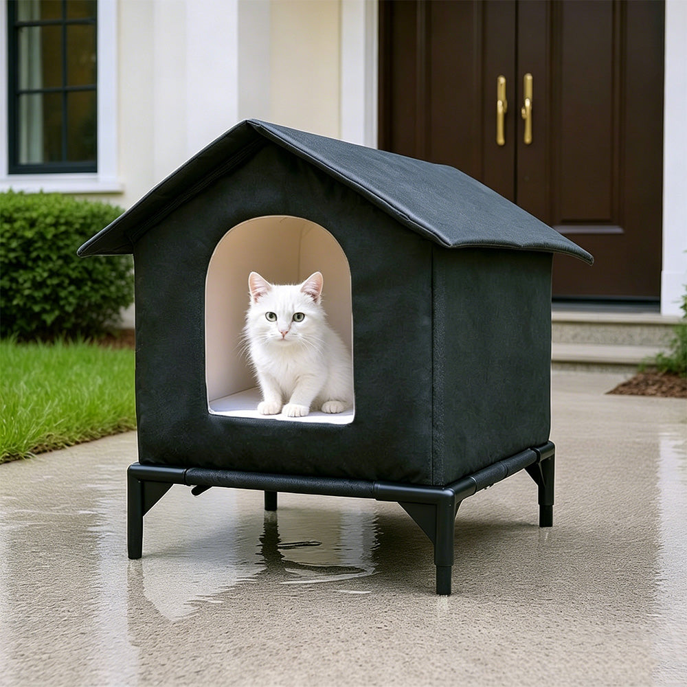 Cat House Indoor Outdoor Water Resistant Insulated Shelter for Small to Medium Cats-Black