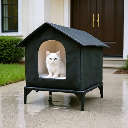 Cat House Indoor Outdoor Water Resistant Insulated Shelter for Small to Medium Cats-Black