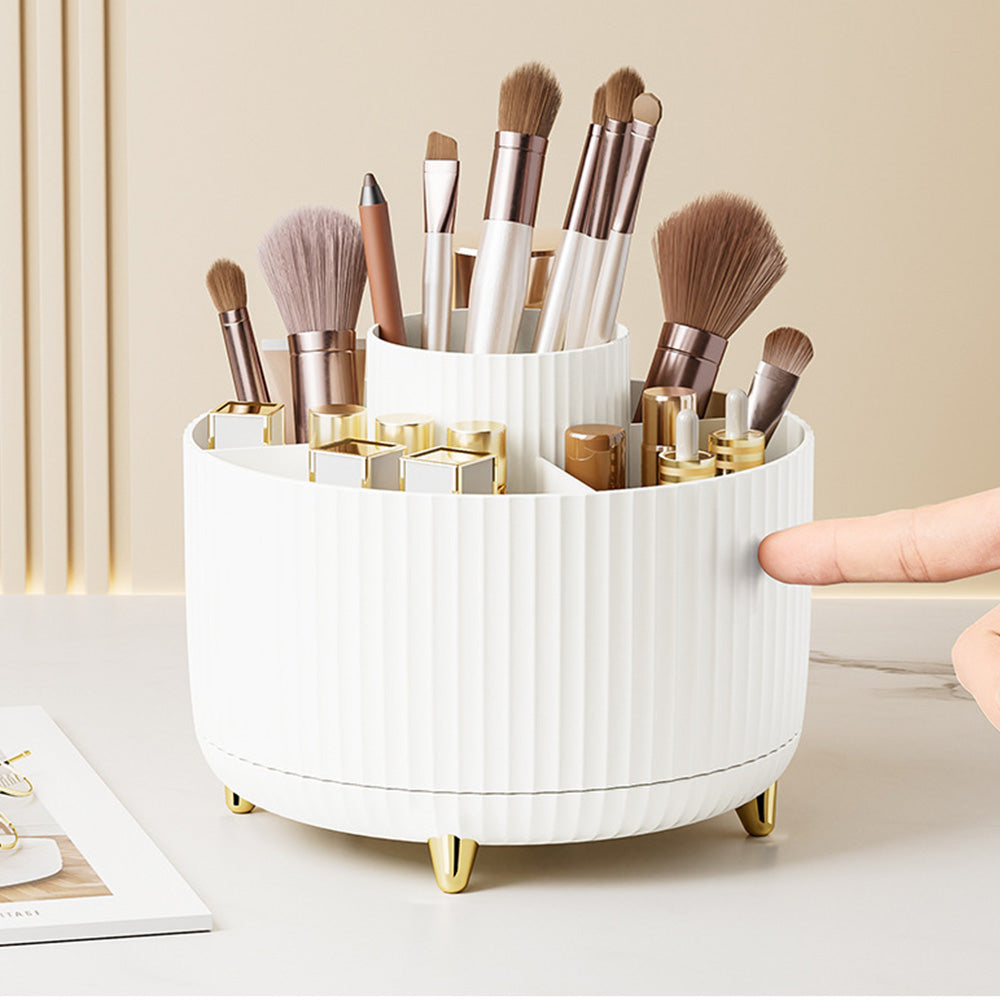 360 Degree Rotating Desk Organizer with 4 Slots For Pencil and Pen Holder-White