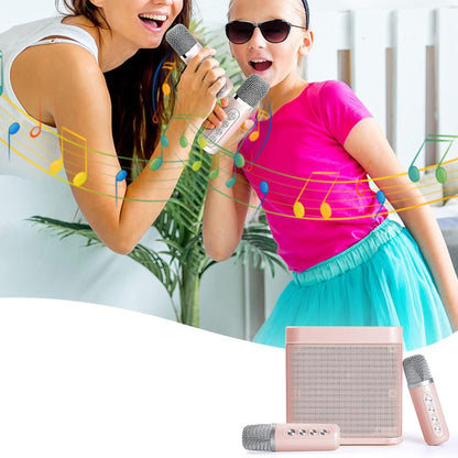 Portable Karaoke Machine with 2 Wireless Microphones Portable Bluetooth Speaker for Family Party Singing Pink