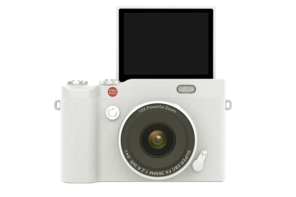 4K Digital Camera 64MP Vlogging Camera with 180-degree Flip Screen 16X Digital Zoom -White Color