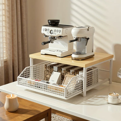 Kitchen Countertop Riser Storage Rack with Pull Out Drawer Basket - White