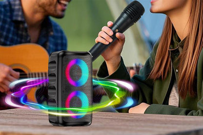 Bluetooth Speaker with Wired Microphone Portable Party TWS Speaker with Lights