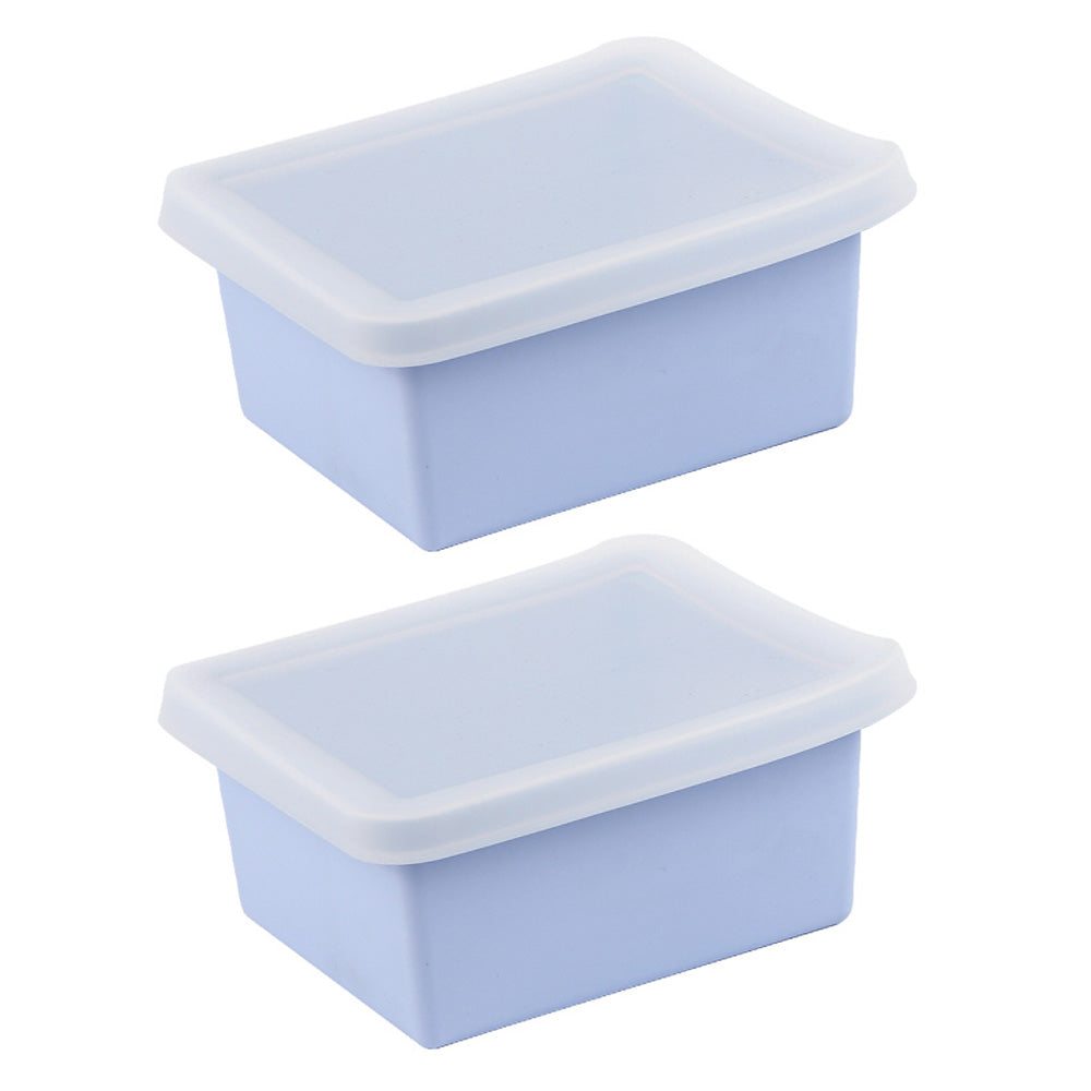 2Pcs Silicone Freezer Trays with Lid Soup Freezer Container Microwave Dishwasher Safe-Blue