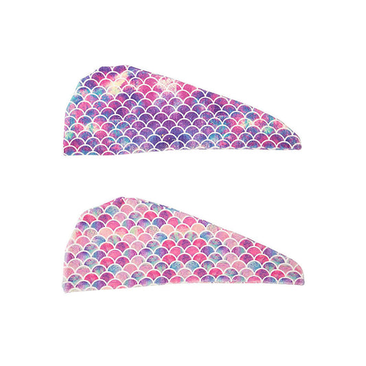 2 Pcs Fish Scales Style Print Microfiber Hair Drying Cap Purple and Pink