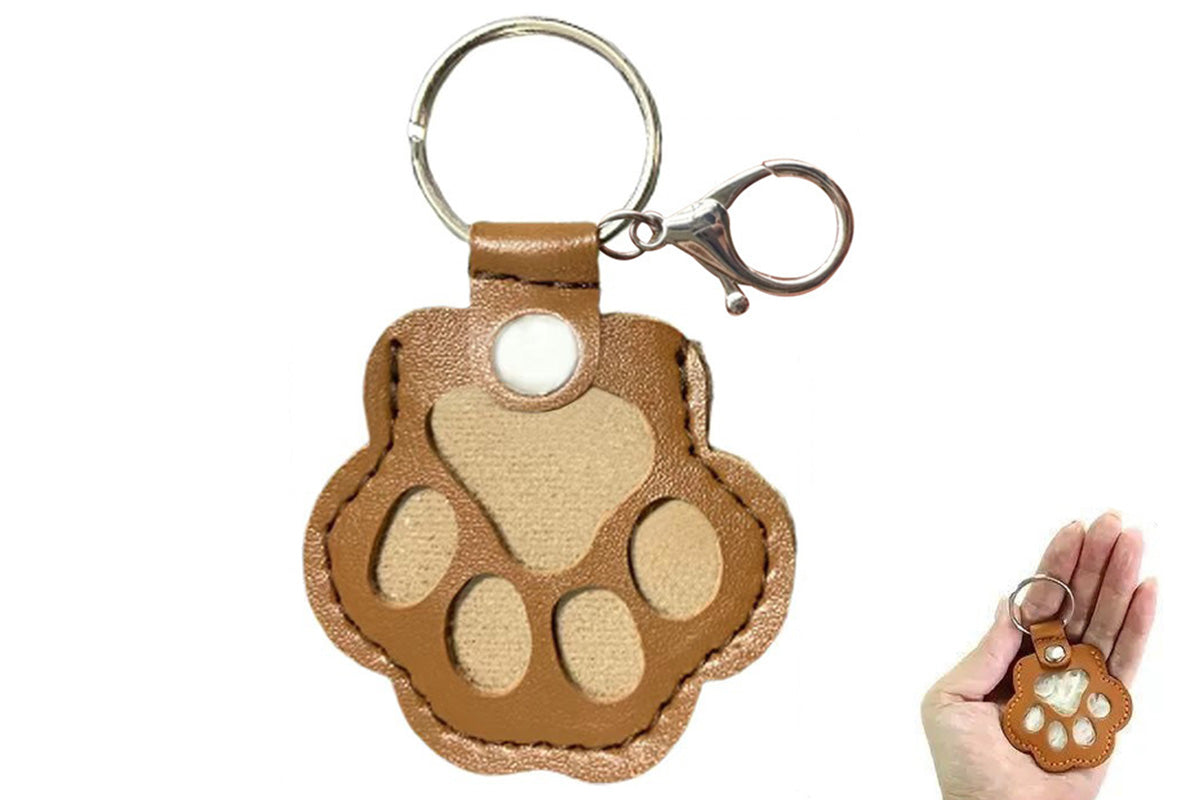 2PCS Pet Paw Shaped Key Chain Pet Fur Key Chain Pet Memorial Gift Key Ring-Camel
