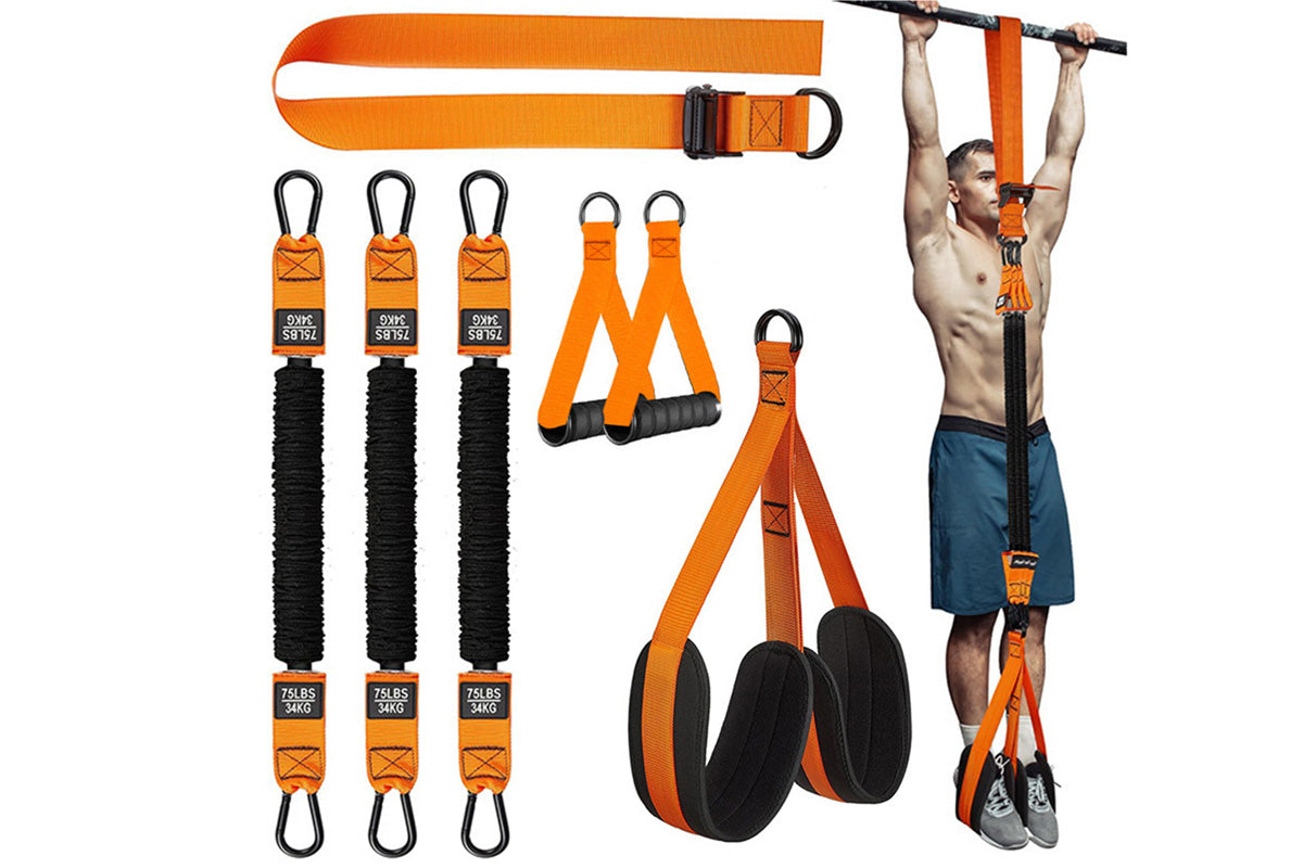7Pcs Set Pull Up Assistance Bands with Adjustable Resistance Foot Rest for Strength Training-Orange