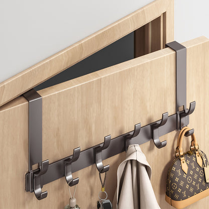 Over The Door Hooks Sturdy Door Hanger with 6 Hooks for Bathroom Bedroom-Grey