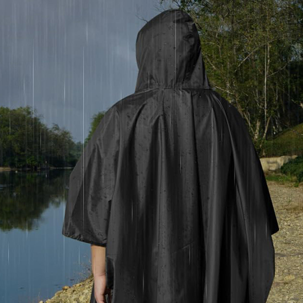 3 in 1 Portable Rain Poncho Waterproof Lightweight Emergency Raincoat with Pocket-Black