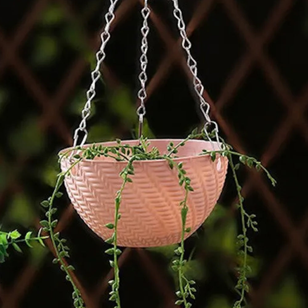 Set of 2Pcs Hanging Flower Pot Basket Garden Plant Hangers with Drainage Holes and Chain Pink