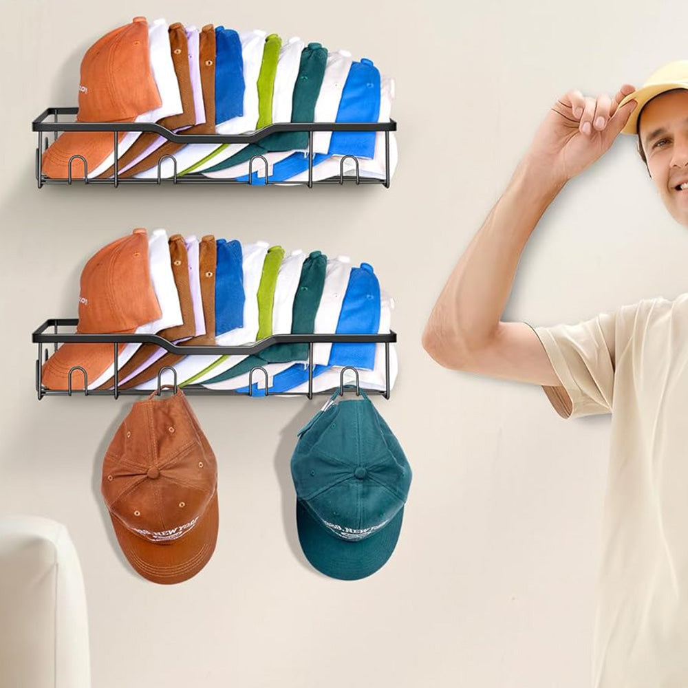 2Pcs Wall-Mounted Metal Hat Racks for Baseball Caps Hat Storage Organizer