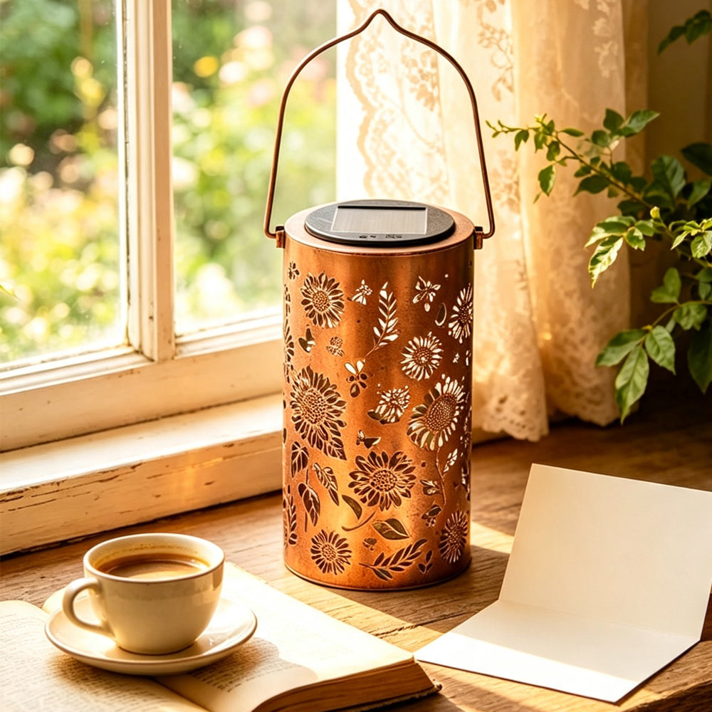 2 Piece Sunflower Solar Lantern with Butterfly Cutout Light Projection - Mixed Color