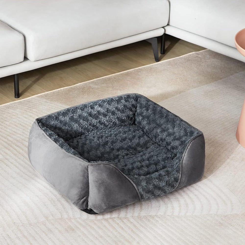 Plush Pet Bed Raised Sides Soft Calming Sleeping Puppy Cuddler Gray