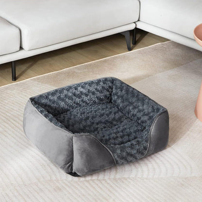 Plush Pet Bed Raised Sides Soft Calming Sleeping Puppy Cuddler Gray