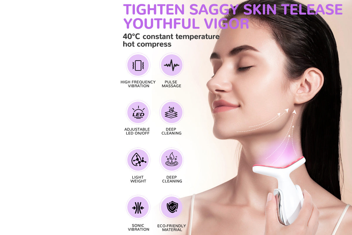 2Pcs  Neck Face Massager 7-in-1 Portable Facial Massager for Enhanced Face Neck and Shoulder Care with Vibrating and Warming Function