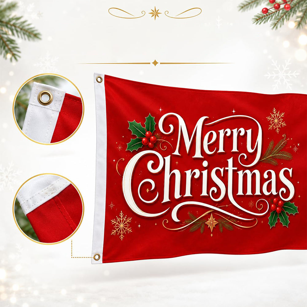 Christmas Flag Double Sided Print Happy New Year Flag - Red