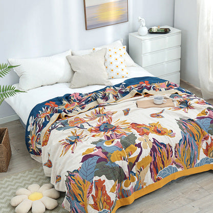 Boho Throw Blanket Soft Cotton Blanket with Double-Sided Printing and Vibrant Eclectic Patterns