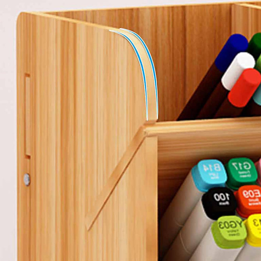 12 Compartment Wooden Desk Organizer with Drawers Art Supplies Storage Desktop Stationary-Khaki