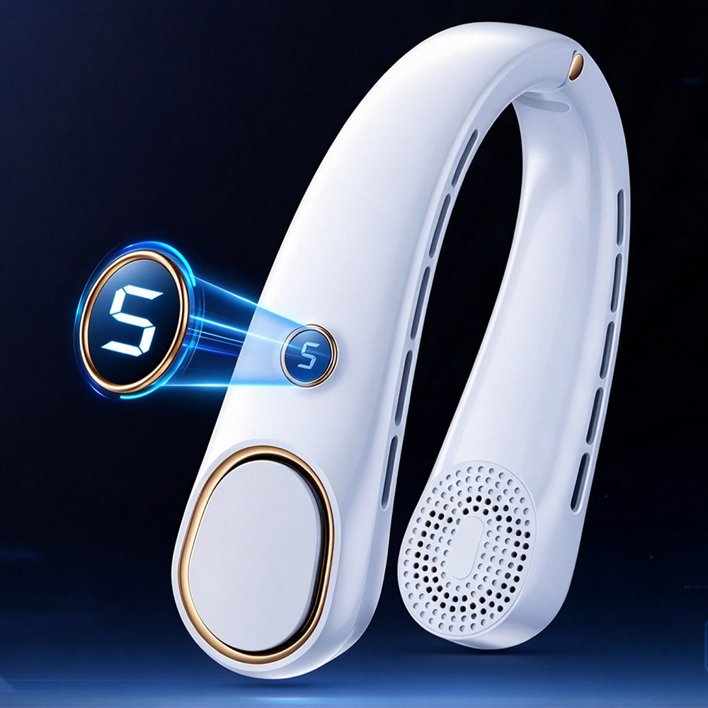 Wearable Bladeless Neck Fan 5 Speed Levels Portable Fan - White