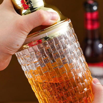 Glass Cocktail Shaker Leakproof Drinks Shaker with Steel Lid Ice Shaker for Home and Bar Use Golden