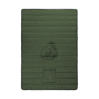 Camping Warm Cloak Cape Poncho Sleeping Bag Wearable Hooded Blanket for Hiking Fishing Outdoor Sport Green