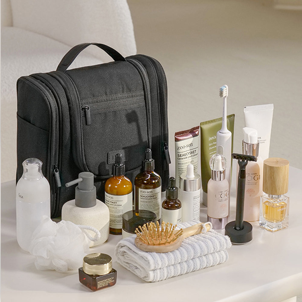 Expandable Travel Toiletry Bag Cosmetic Organizer Bag Makeup Case Black
