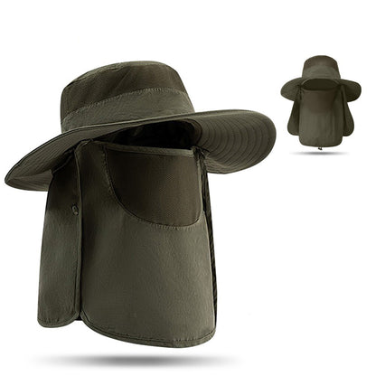 Sun Protection Fishing Cap Wide Brim Hat With Neck Flap And Face Cover-Army Green