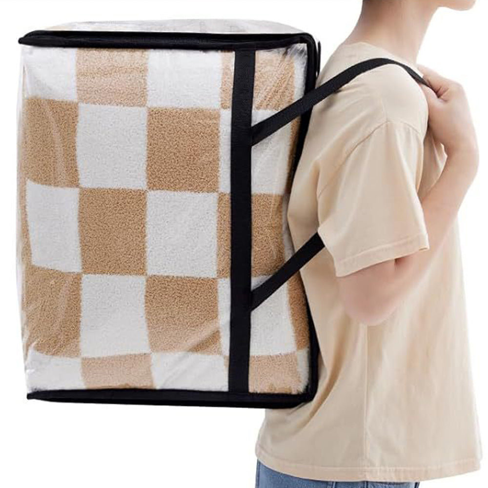 3Pcs 60L Clear Clothes Storage Bags Foldable Moving Bags with Zipper for Bedding Duvet Blanket