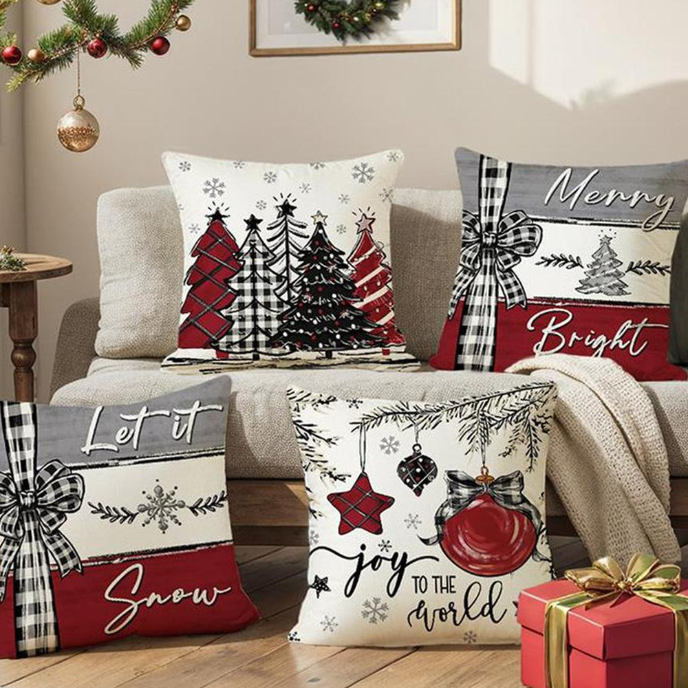 4Pcs Christmas Cushion Pillow Covers 45x45cm Joy Xmas