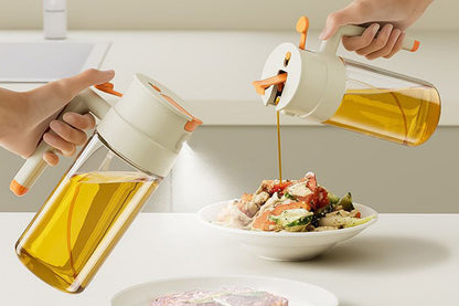2 In 1 650ml Oil Sprayer Olive Oil Dispenser Bottle For Cooking Baking BBQ -Grey