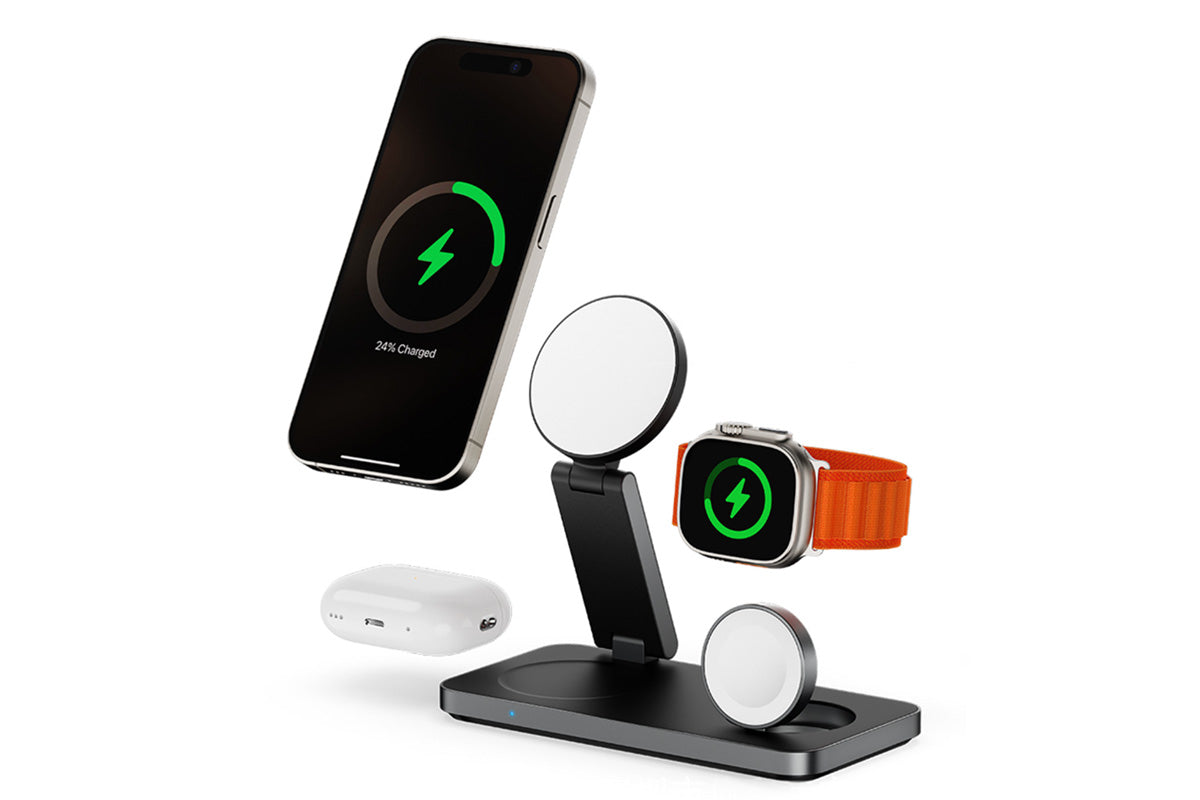 3 in 1 Wireless Charger Dock Charging Station for Apple Watch iPhone AirPods-Black