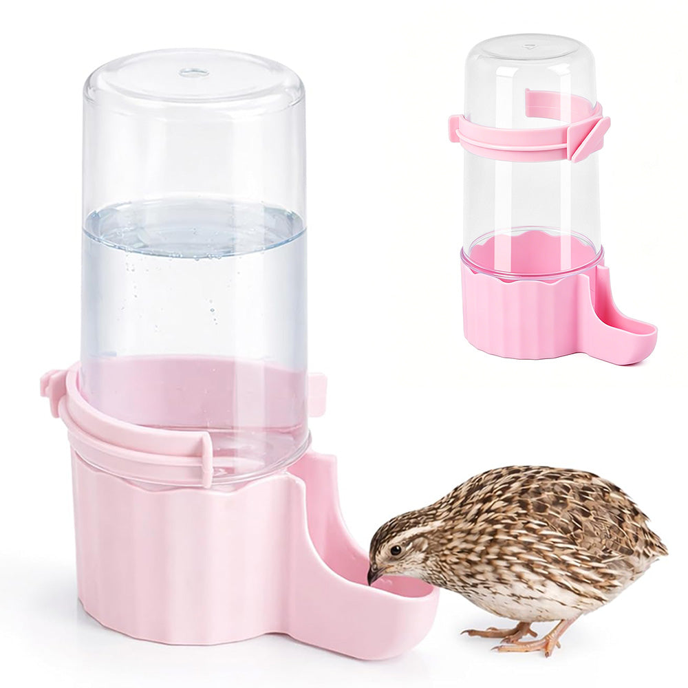 Bird Waterer Automatic Gravity Drinking Fountain with Anti Drowning Tray-Pink