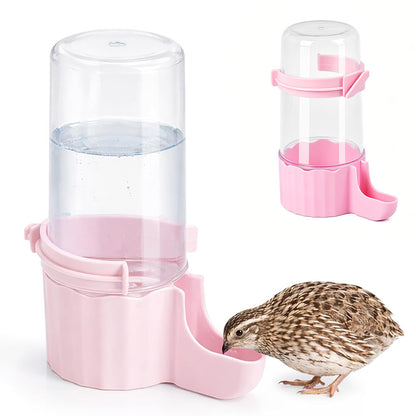 Bird Waterer Automatic Gravity Drinking Fountain with Anti Drowning Tray-Pink