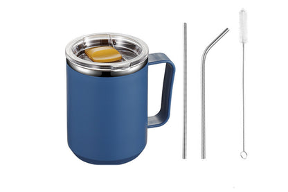 Stainless Steel Insulated Mug 450ml Coffee Mug with Handle Lid-Drak blue