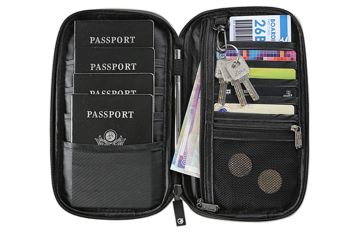 Travel Wallet and Family Passport Holder RFID Blocking Document Organizer-Black