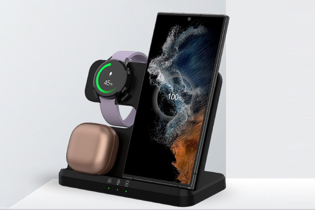 3 in 1 Wireless Charger Fast Charging Station Pad - Black