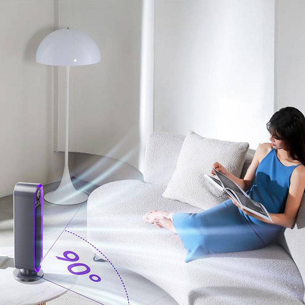 3-Speed Adjustable Oscillation Fan Bladeless Digital Display Desk Fan with Timer Setting Purple