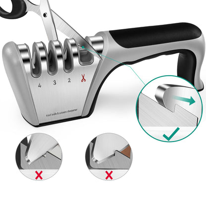 4 Stage Knife Sharpener Non Slip Base Kitchen Scissor Sharpener - Grey